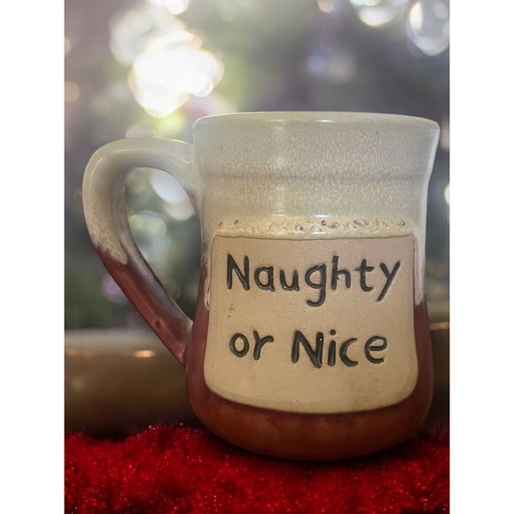 Naughty or Nice Christmas Funny Cute N-D Pottery Stoneware Coffee Mug Oversize - Picture 1 of 6